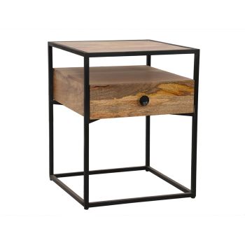 Ravi Bedside Table - Mango Wood/Iron - L36 x W36 x H50 cm - Mango Light Finish