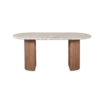 Ashford Pedestal 6-8 Seater Dining Table - Natural Marble and Wood - L85 x W170 x H76 cm - Brown