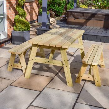 Oakham 5ft Rounded Picnic Table and Bench Set - L152 x W91 x H72 cm - Light Green