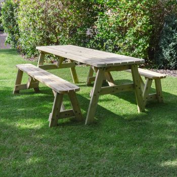 Oakham 7ft Rounded Picnic Table and Bench Set - L213 x W91 x H72 cm - Light Green
