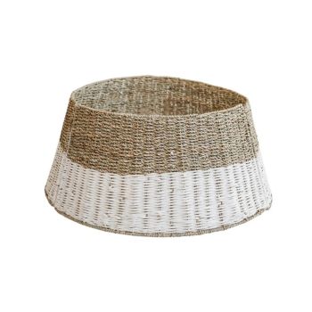 Round Foldable Wicker and White Tree Skirt - L60 x W60 x H26 cm - White