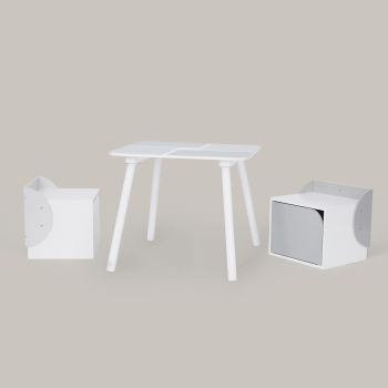 Biscay Bricks Table and Chairs Kids Furniture - L59 x W59 x H50 cm - White