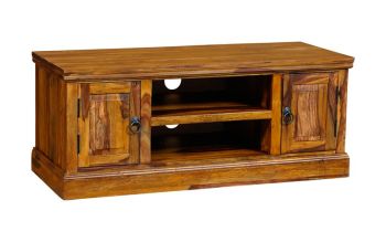 Ganga Medium Plazma TV Cabinet - Sheesham Wood - L45 x W125 x H45 cm - Honey Dark Finish