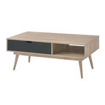 Scandi Oak Coffee Table with Drawer - MDF - L49.6 x W120 x H60 cm - Grey