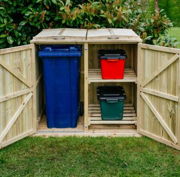Shireburn 1 Wheelie Bin/2 Recycle Box Store - L80.4 x W134 x H120 cm - Fits 1 x 180L or 240L Wheelie Bins & 2 x Recycle Boxes