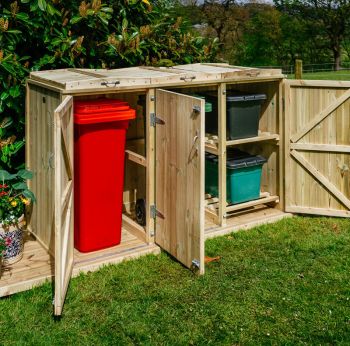 Shireburn 2 Wheelie Bin/2 Recycle Box Store - L80.4 x W203 x H120 cm - Fits 2 x 180L or 2 x 240L Wheelie Bins & 2 x Recycle Boxes