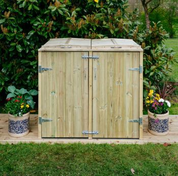 Shireburn Double Wheelie Bin Store  - Timber - L80.4 x W145 x H120 cm - Fits 2 x 180L or 2 x 240L Wheelie Bins