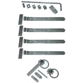 18 Inch Double Gate Fittings Set Hook & Band Hinge, Latch, Drop Bolt - Galvanised