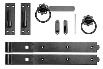 18 Inch Single Gate Fittings Set Hook & Band Hinge, Latch - Black