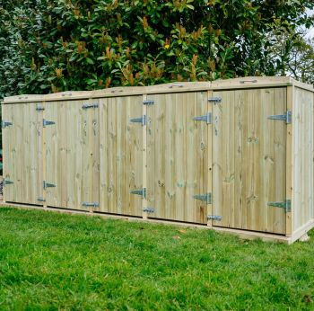 Shireburn Quintet Wheelie Bin Store - Timber - L80.4 x W308.5 x H120 cm - Fits 1 x 180L or 1 x 240L & 4 x 140L Wheelie Bins