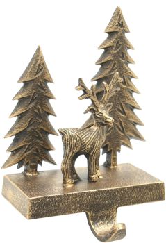 Deer Scene Stocking Holder - Iron - L10 x W15 x H19 cm - Antique Brass