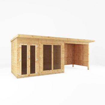 18 x 6 Feet Maine Pent Summerhouse with Patio Area - Wood/Glass - L233.1 x W532.1 x H217 cm