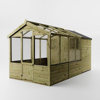 12 x 6 Feet Traditional Apex Greenhouse/Shed Combo - Timber - L367.7 x W204.1 x H205.9 cm - Brown