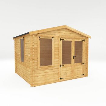 3.3 x 3 m Apex Log Cabin - 19 mm - Timber - L302.4 x W344.5 x H264.1 cm - Brown