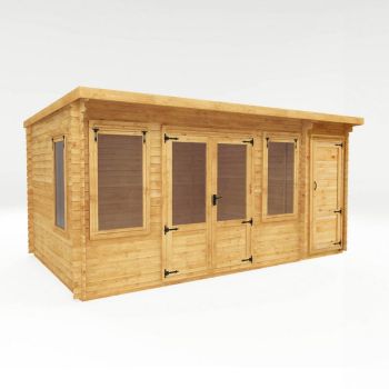 5.1 x 3 m Pent Log Cabin with Side Shed - 19 mm - Timber - L332.6 x W513.2 x H249 cm - Brown