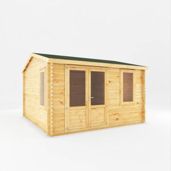 4 x 4 m Home Office Elite Log Cabin - 34 mm - Timber - L414 x W403.6 x H272.5 cm - Brown