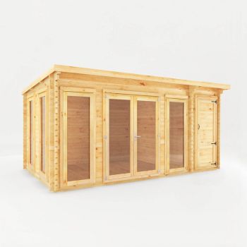 5.1 x 3 m Studio Pent Log Cabin with Side Shed - 34 mm - Timber - L333.5 x W514 x H249.4 cm - Brown
