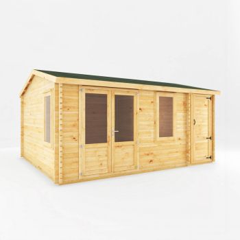 5.1 x 4 m Home Office Elite Log Cabin with Side Shed - 34 mm - Timber - L414 x W516.4 x H272.5 cm - Brown
