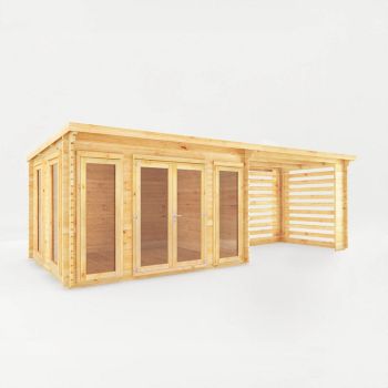 7 x 3 m Studio Pent Log Cabin with Slatted Area - 44 mm - Timber - L333.5 x W691.5 x H249.4 cm - Brown