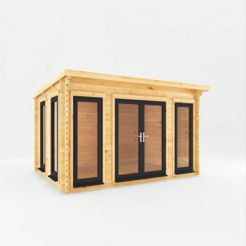 4 x 3 m Studio Pent Log Cabin with UPVC Windows and Doors - 44 mm - Timber - L333.4 x W403.6 x H249.4 cm - Brown