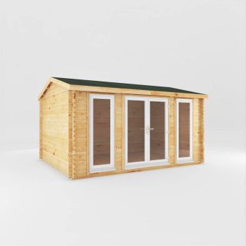 4.5 x 3.5 m Home Office Studio Log Cabin with White UPVC Windows and Doors - 44 mm - Timber - L365.1 x W453.6 x H266.3 cm - Brown