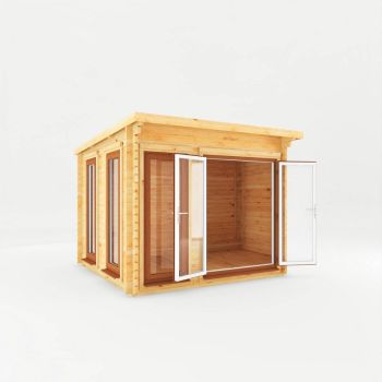 3 x 3 m Studio Pent Log Cabin with Oak UPVC Windows and Doors - 44 mm - Timber - L333.4 x W303.2 x H249.4 cm - Brown