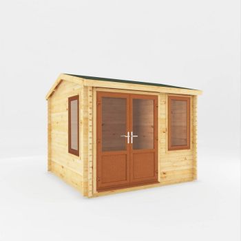 3 x 3 m Home Office Elite Log Cabin with Oak UPVC Windows and Doors - 44 mm - Timber - L314.3 x W303.2 x H260 cm - Brown