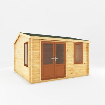 4 x 4 m Home Office Elite Log Cabin with Oak UPVC Windows and Doors - 44 mm - Timber - L414 x W403.6 x H272.5 cm - Brown