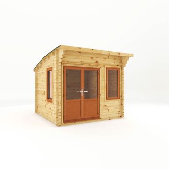 3 x 3 m Curved Roof Log Cabin - 44 mm - Oak UPVC Windows and Door - Wood/Glass - L348.7 x W306 x H260 cm