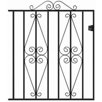 Stirling Scroll Low Flat Top Single Gate - Solid Steel - Fits Gap of 1220 mm x 914 mm High - Electro Galv./Black Powder Coated