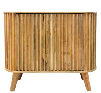 Slated 2 Door Small Sideboard - Mango Wood - L40 x W95 x H77 cm - Mango Light Finish - Assembly Required