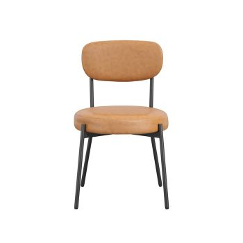 Smith Dining Chair (Pack of 2) - PU/Metal - L50 x W48 x H79 cm - Caramel/Black Matte