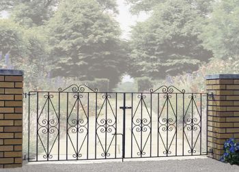 Stirling Scroll Double Driveway Gate - Solid Steel - Fits Gap of 2134 mm x 914 mm High - Electro Galvanised/Black Powder Coated