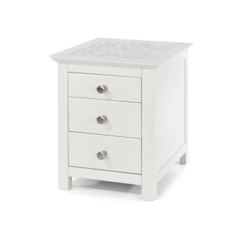 Stirling 3 Drawer Bedside Cabinet - Softwood/MDF/Stone - 45 x 40 x 55.5 cm - White/Light Stone