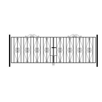 Stirling Scroll Double Driveway Gate - Solid Steel - Fits Gap of 3353 mm x 914 mm High - Electro Galvanised/Black Powder Coated