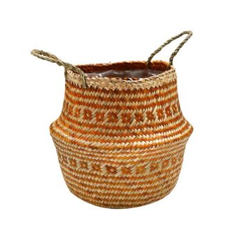 Seagrass Tribal Lined Medium Basket - Seagrass - L35 x W35 x H30 cm - Amber