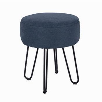 Soft Furnishings Round Stool, Blue Fabric with Metal Legs