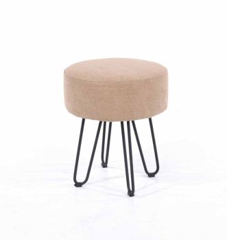 Soft Furnishings Round Stool, Sand Fabric with Metal Legs
