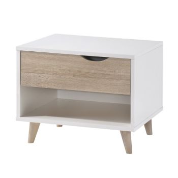 Stockholm 1 Drawer Bedside Cabinet - Particle Board - L39 x W50 x H40 cm - Oak/White