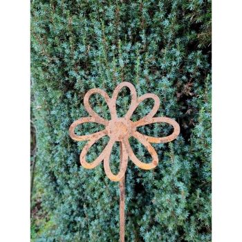 5 Feet Flowering Daisy Plant Pin Garden Art (Pack of 3) - Bare Metal/Ready to Rust
