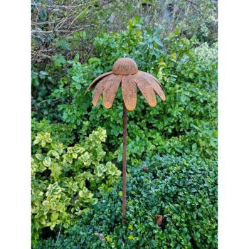 5 Feet Cone Flower Plant Pin Garden Art (Pack of 3) - Bare Metal/Ready to Rust