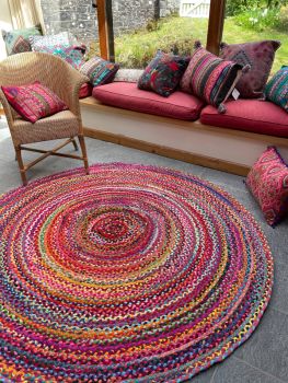 SUNDAR Round Rug Braided with Recycled Fabric - L60 x W60 - Multicolour