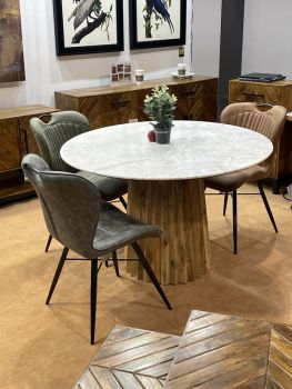 Surya Marble Round Dining Table Top - Natural Marble/Mango Wood - L120 x W120 x H76 cm - Assembly Required