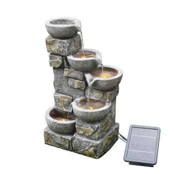  Solar Powered 4Tier Flowing Bowls Fountain Water Feature  (with Power Storage) - multi-color - 43 x 69 x 69 cm