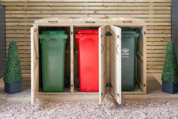 Chatburn Triple Wheelie Bin Store  - Timber - L80.4 x W214.2 x H120 cm - Fits 3 x 180L or 3 x 240L Wheelie Bins