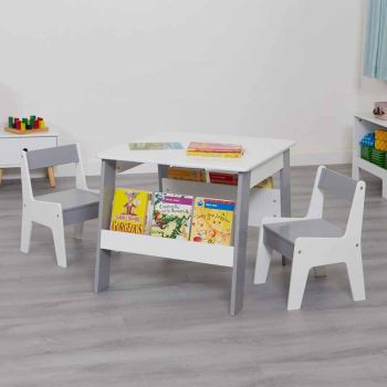 Kids White/Grey Table/Chair/Storage set