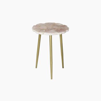 Myra Rose Quartz  End Table - Agate/Iron/Acacia Wood - L40 x W40 x H52 cm - Gold