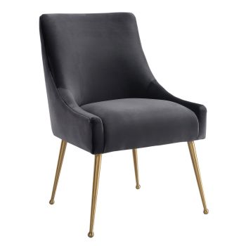 Beatrix Side Chair - Stainless Steel/Velvet/Wood - L64 x W55.9 x H85.6 cm - Grey