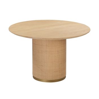 Akiba Round Dining Table - Ash Veneer/Iron/MDF/Pine/Rattan - L119.9 x W119.9 x H76.2 cm - Brown