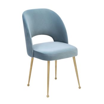 Swell Chair - Velvet/Wood - L56.9 x W48 x H83.8 cm - Sea Blue